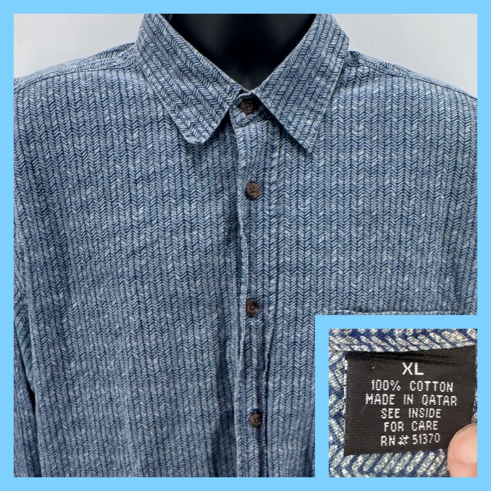 Wrangler Hero Button Down Shirt Mens XL Blue Chevron Herringbone Cotton Long Slv